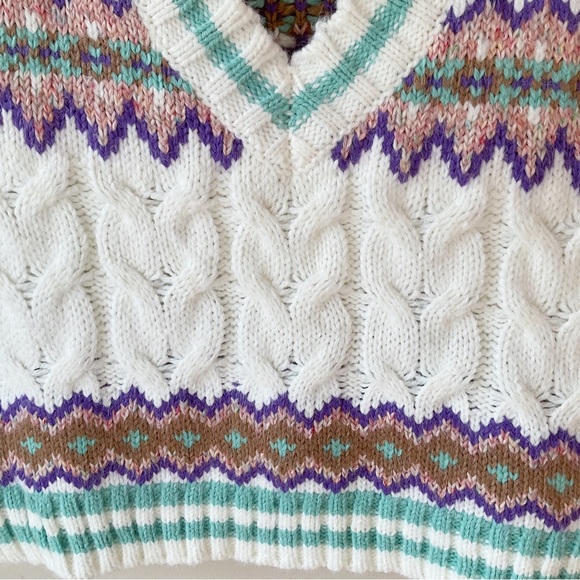 Zara Cable Knit Fair Isle Print Sweater Vest Size M - Picture 6 of 9